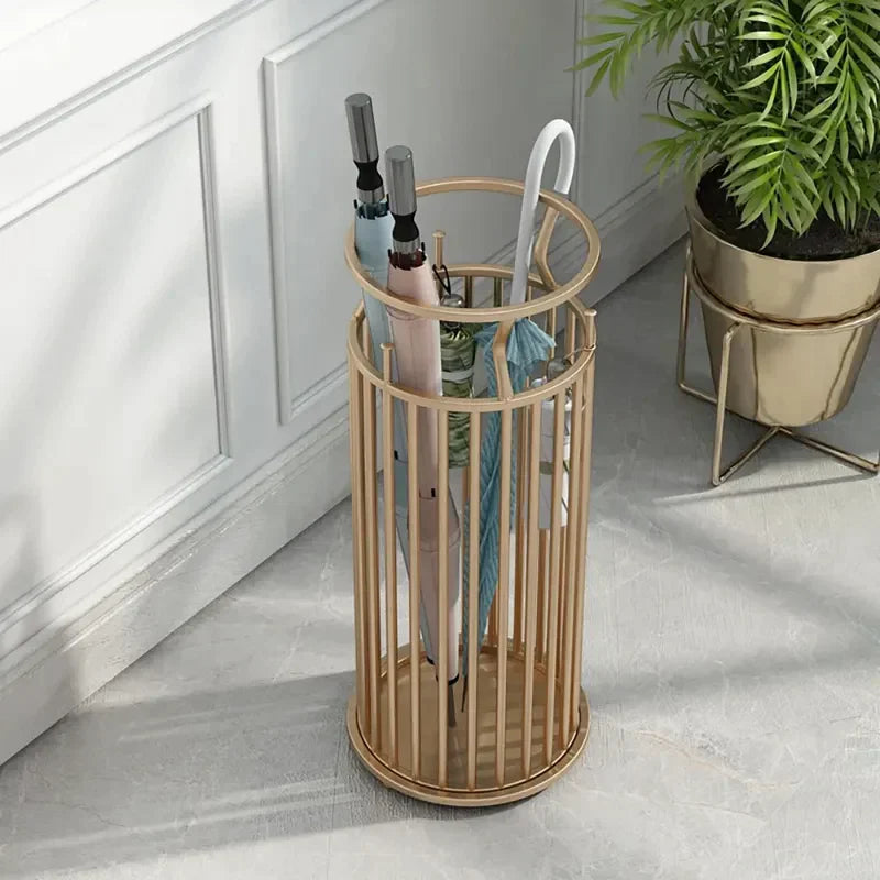 LuxBrolly | Elegante Gouden Metalen Paraplubak - Stijlvol Zuil Ontwerp voor Ingang & Hal