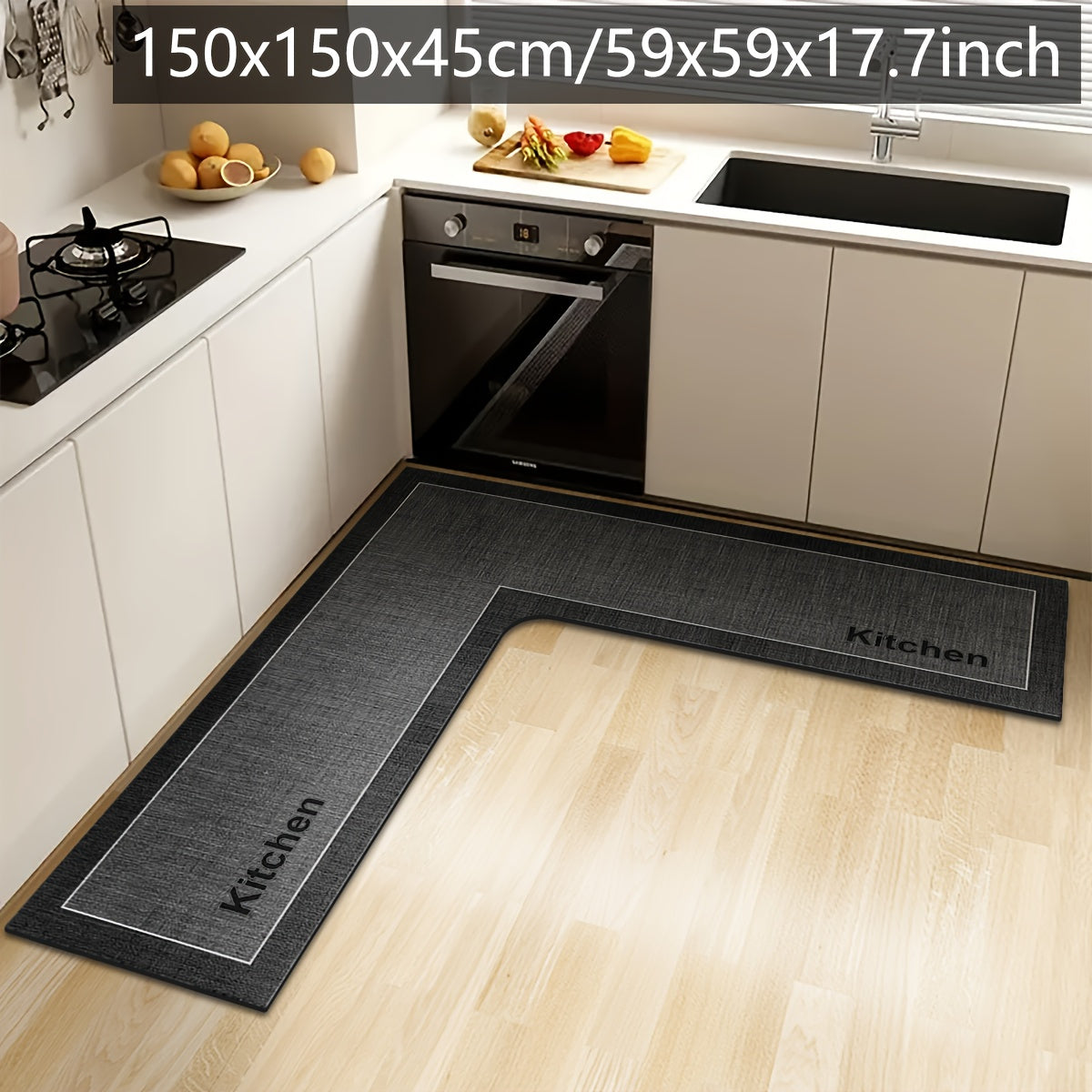 StepNook | Grote L-vormige keukenmat – antislip siliconen onderkant, vloerkleed voor eetkamer en hal