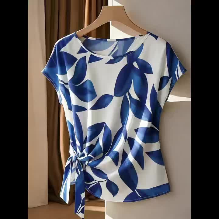Mirell | Casual-elegante damestop – Blouse met print, ronde hals en lange mouwen