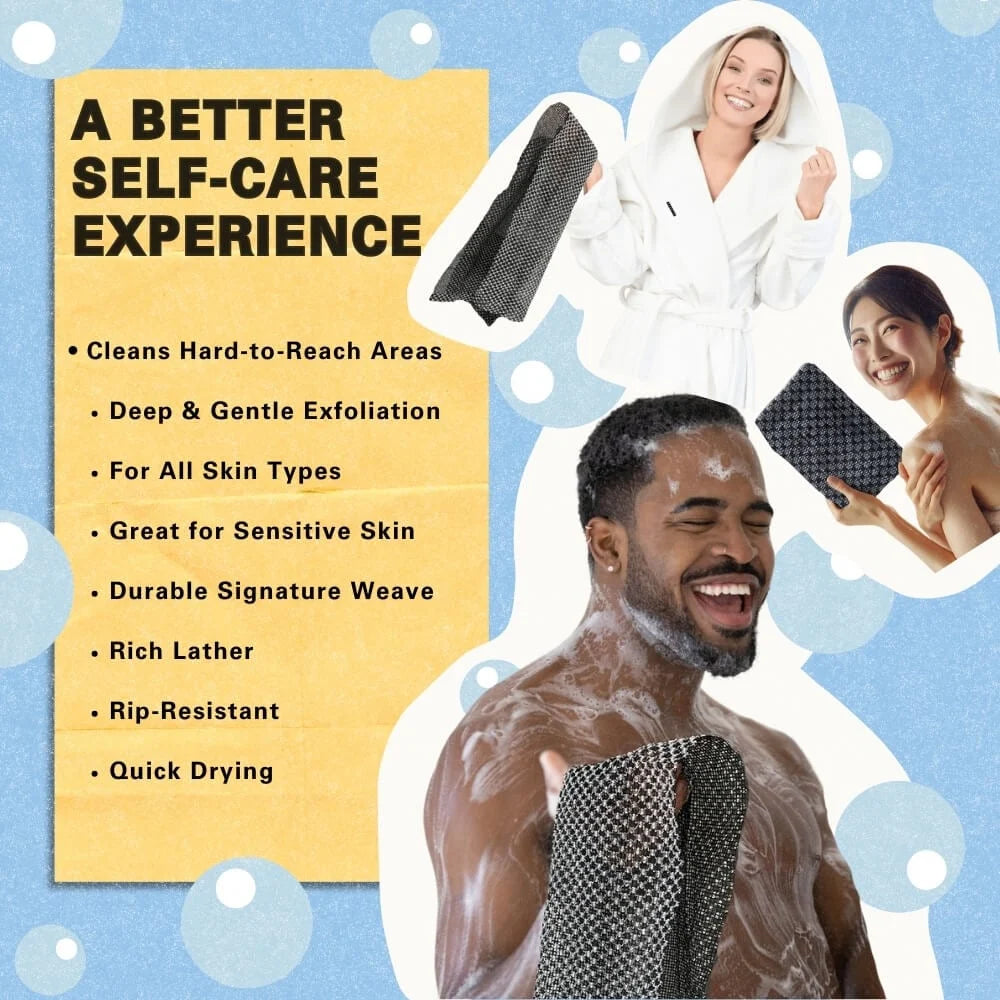 ExfoSilk | Exfoliërende douchehanddoek met zilverionen – Zachte diepe reiniging, zachte huid, spa-bodyscrub