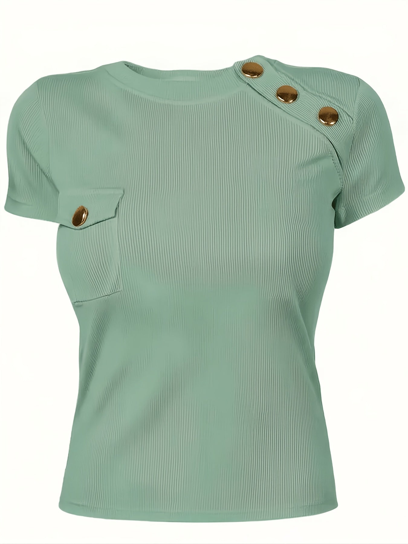 Valeska | Dames Elegant T-shirt met Knopen aan de Voorkant – Gouden Knopdetails