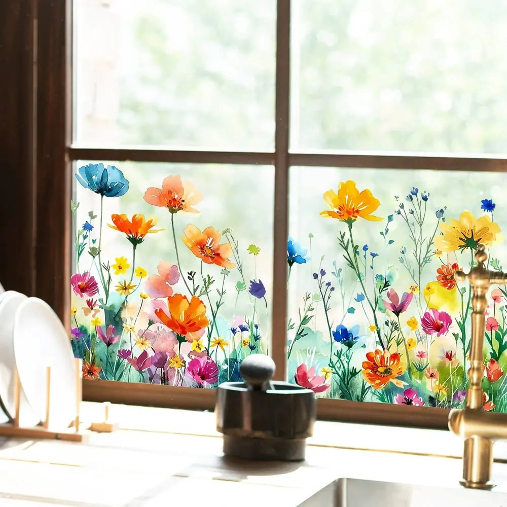 FloralHues | Bloemen raamstickers – herbruikbare dubbelzijdige bloemenstickers voor glas