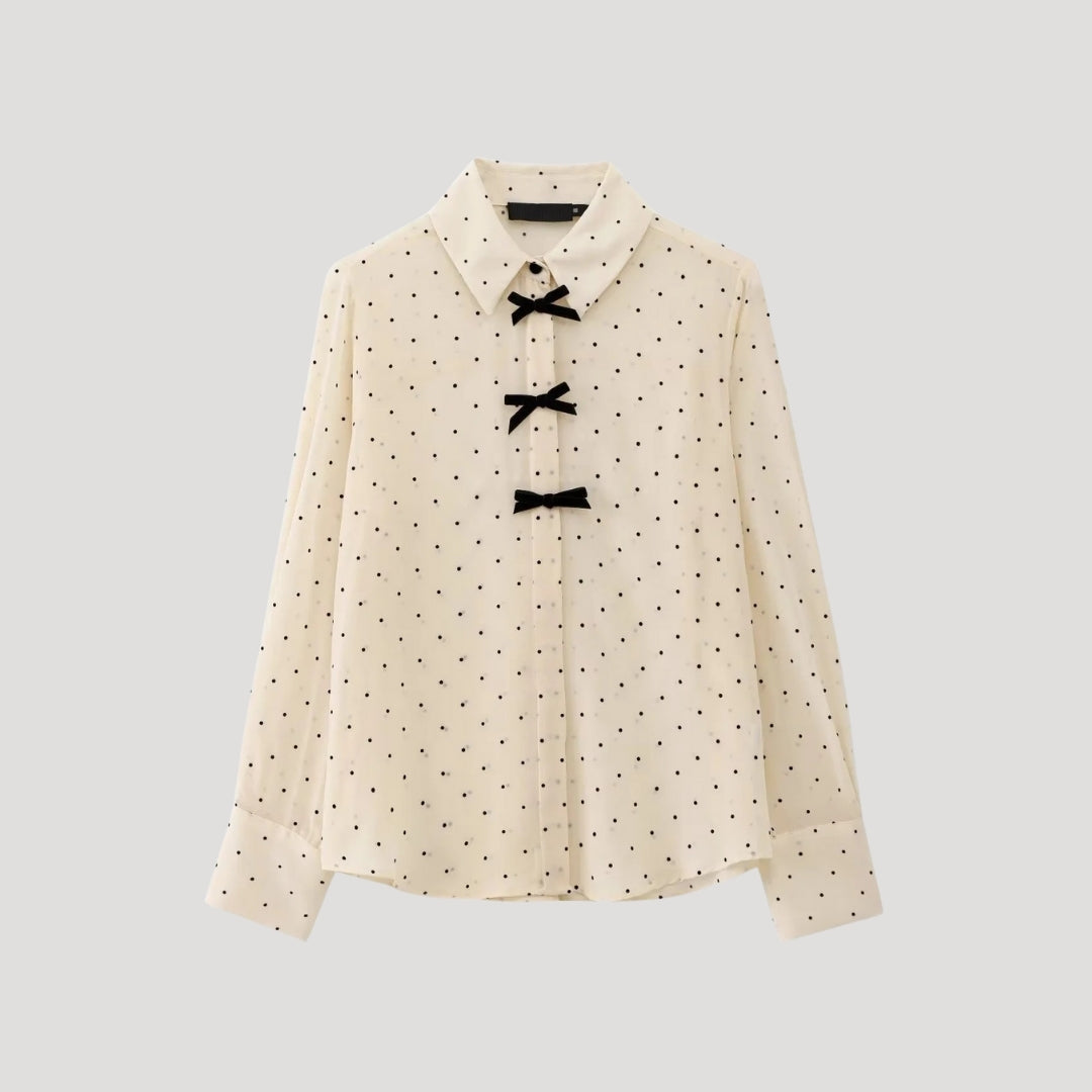 Elowen | Dames chiffonblouse met lange mouwen, stippen en strik – elegante, casual top voor op kantoor