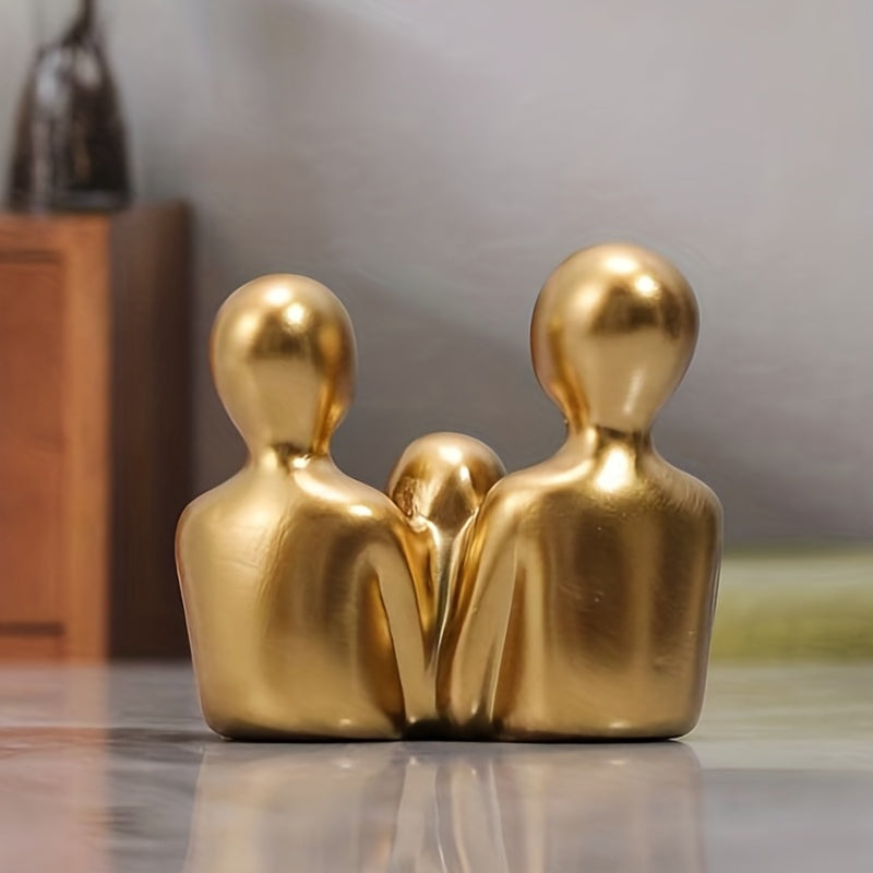 EternalFam | Gouden Abstract Familiebeeld – Modern Hars Woondecoratie