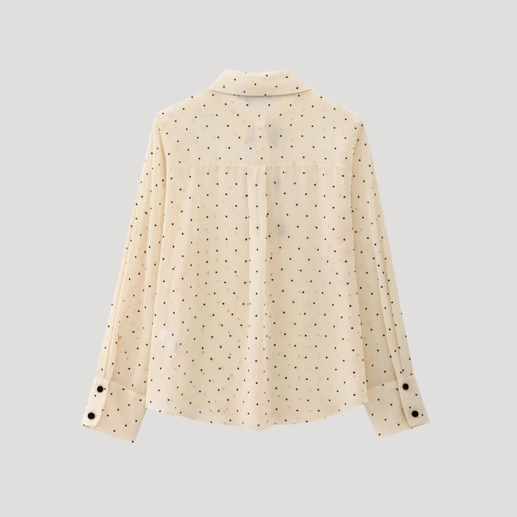 Elowen | Dames chiffonblouse met lange mouwen, stippen en strik – elegante, casual top voor op kantoor