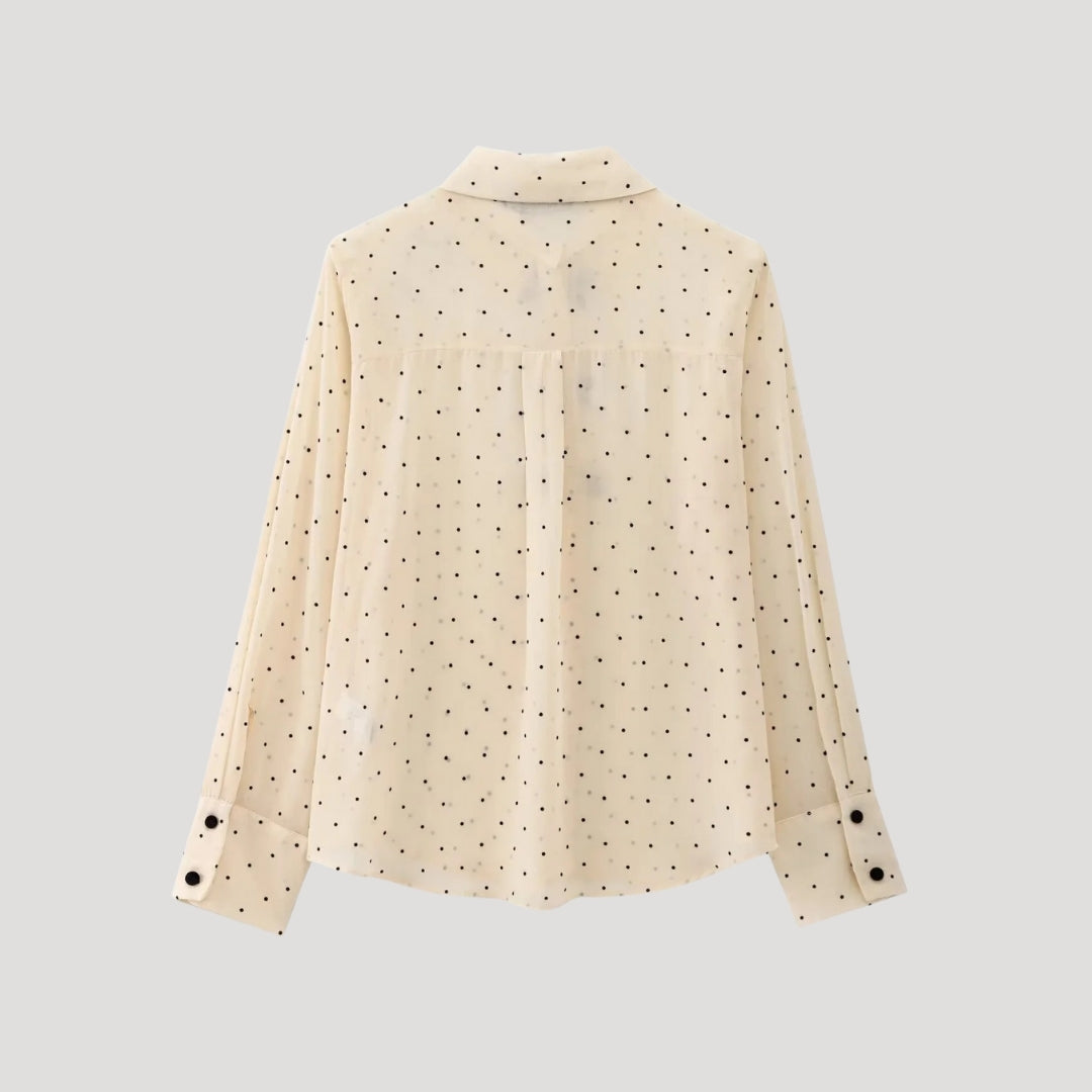 Elowen | Dames chiffonblouse met lange mouwen, stippen en strik – elegante, casual top voor op kantoor