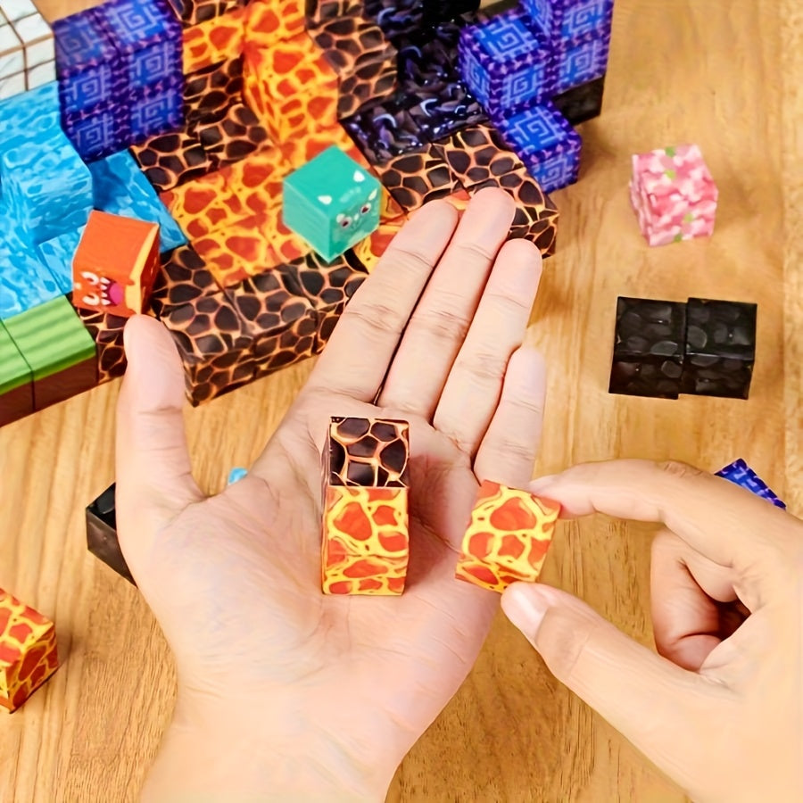 MagniCube | 100 stk. farverigt magnetisk byggeklodssæt – 3D DIY-puslespil til børn, kreativt STEM-leg