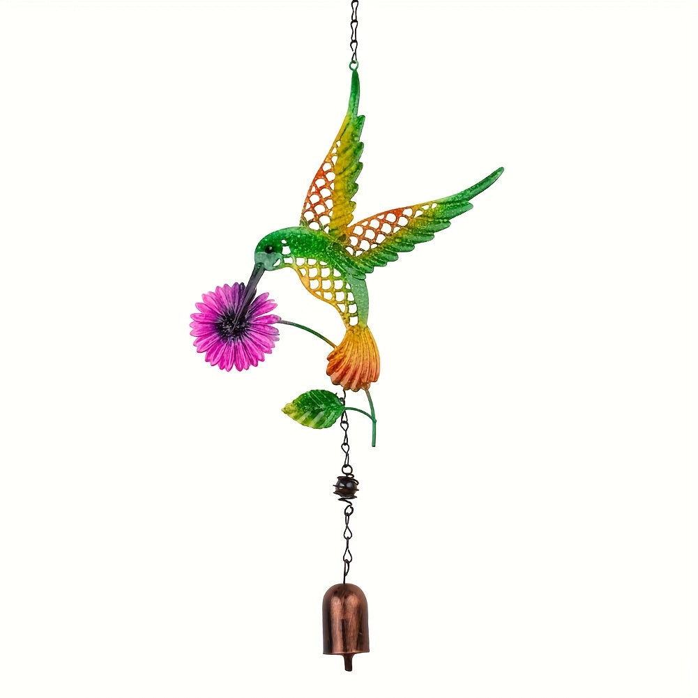 WingChime | Metalen Kolibrie Windgong voor Buiten, Tuindecoratie, Kleurrijke Veren Hangornament
