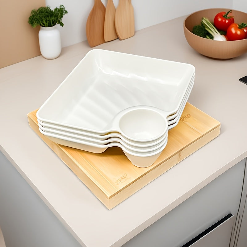 SectiPlate | 4-delige snackbordenset met vakken – Plastic tapas-, dumpling- en sushibord met vakken voor saus