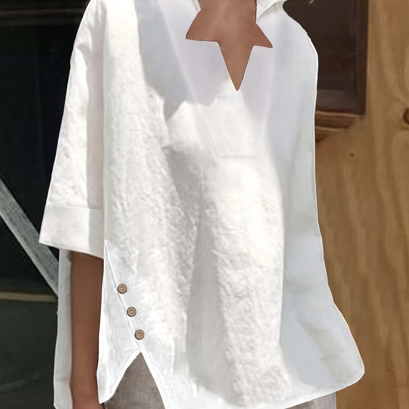 Sela | Ademende zomerblouse voor dames – Casual top met V-hals en losse pasvorm