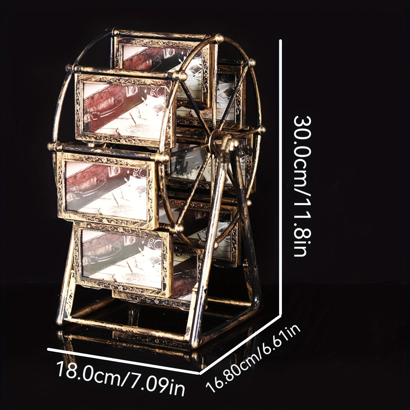 NostalgiaWheel | Vintage reuzenrad draaiende fotolijst – 8 stuks 4x6 fotolijsten, creatief cadeau voor thuis en op tafel