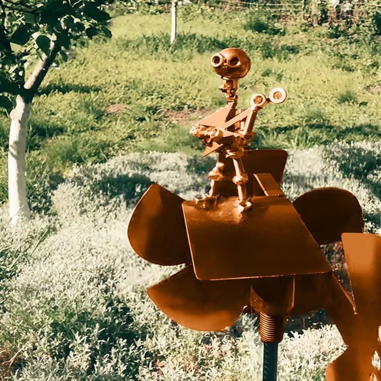 MetalBeat | Handgemaakte metalen windmolen “Rock Band” - bewegend tuinornament, buiten kinetisch beeldhouwwerk