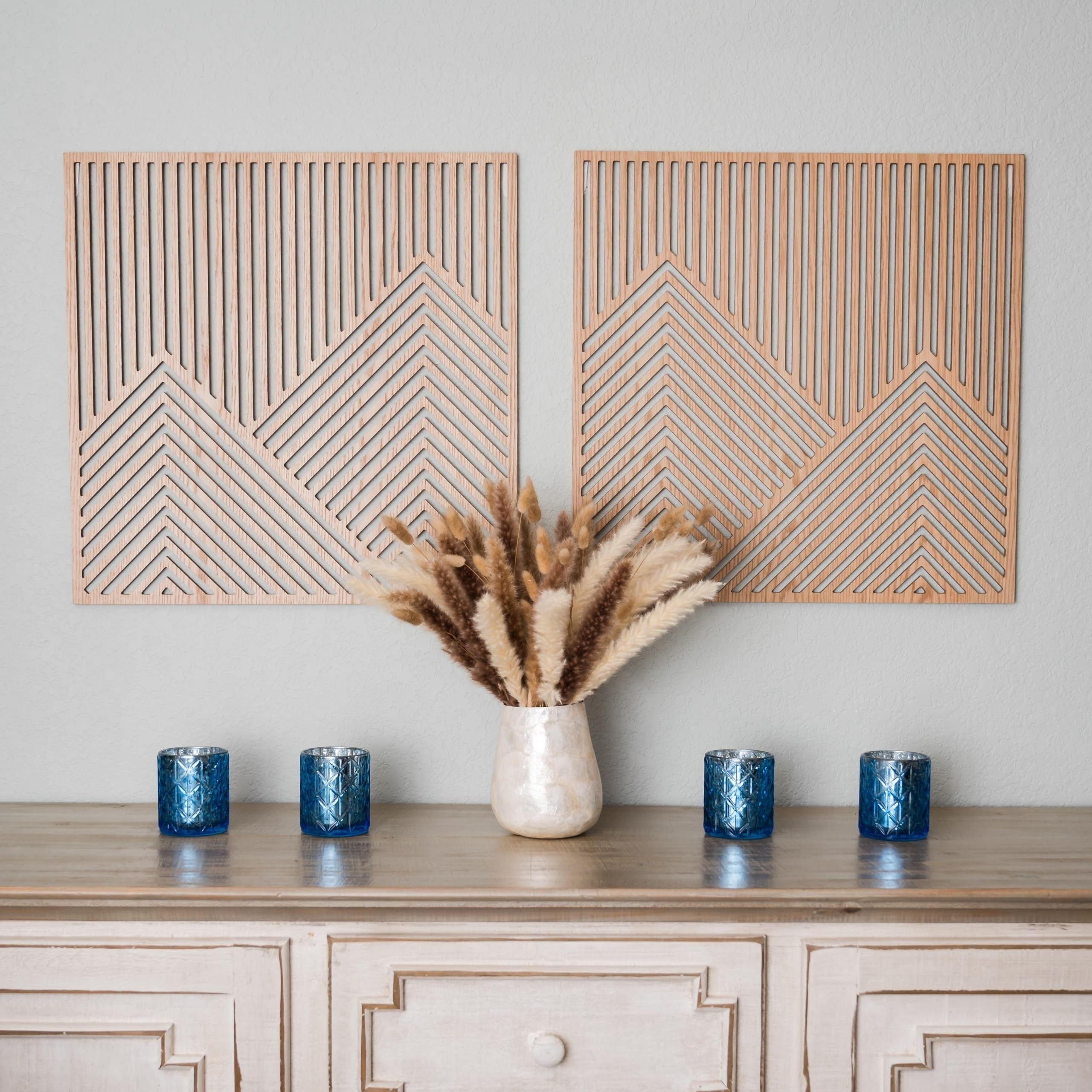 BohoPeaks | Houten Berg Muurkunst - Minimalistische Houten Panelen, Wanddecoratie