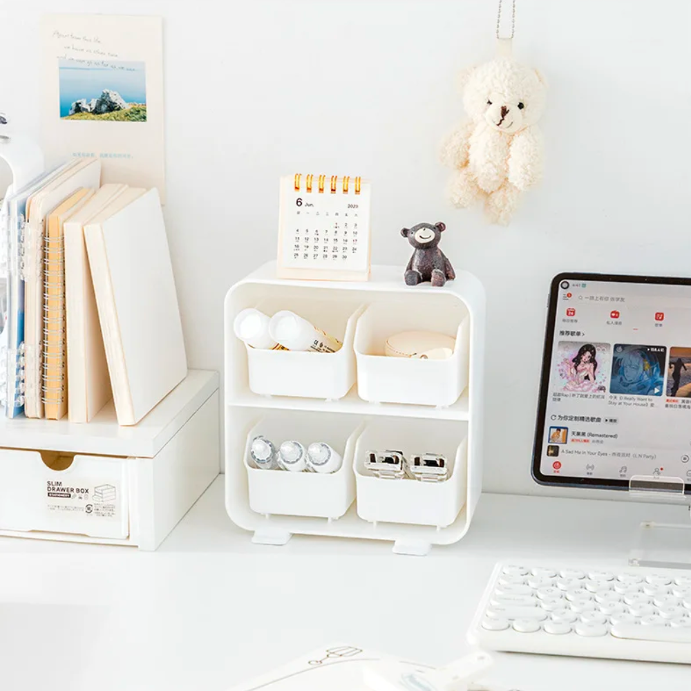 PulliBox | 4-Vak Uittrekbare Bureau Organizer – Opbergdoos voor Kleine Items & Bureauspullen