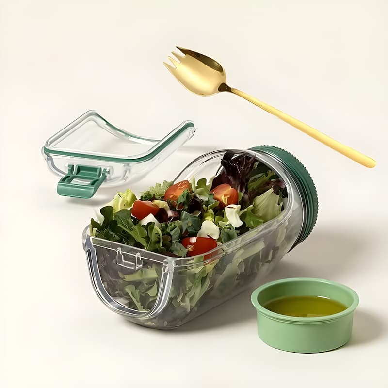 SaladVault | Glazen saladecontainer met deksel – lekvrije lunchpot, saladeschaal met zijopening