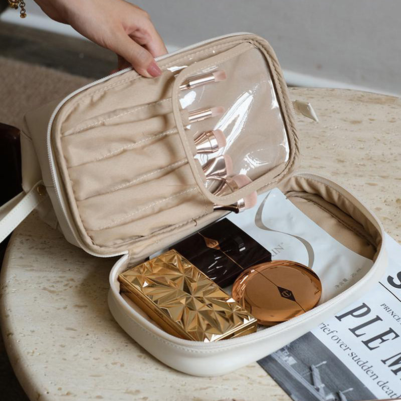 GlamBag | Draagbare PU-make-uptas – Reisvriendelijk, waterdicht, lichtgewicht, dubbellaagse cosmetica-organizer