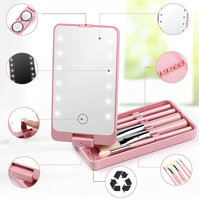 Beautix | Make-upborstel opbergdoos met LED-make-upspiegel – Stofdichte cosmetica-organizer met aanraaklicht