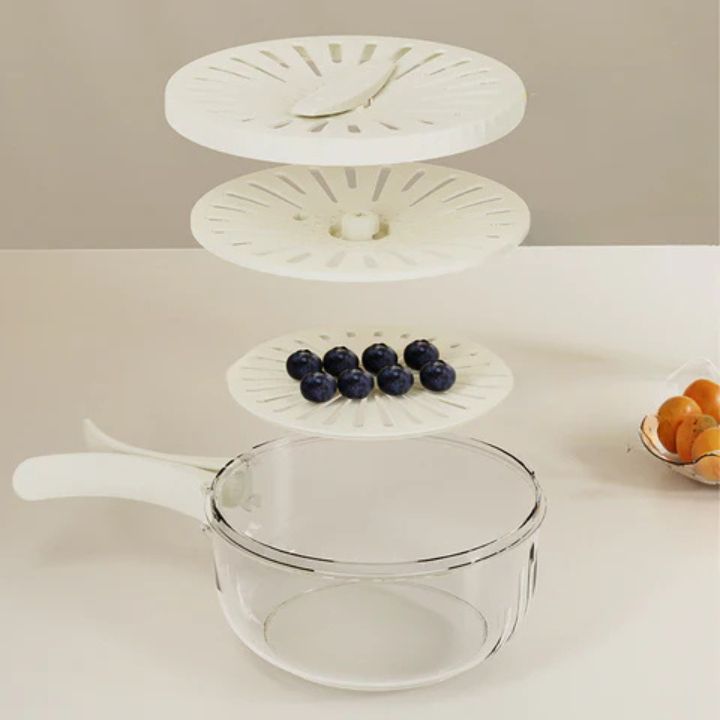 FlowBasket | 2-in-1 mand voor uitlekken en bewaren - ruimtebesparende oplossing voor het bereiden en bewaren van fruit en groenten - vaatwasmachinebestendig