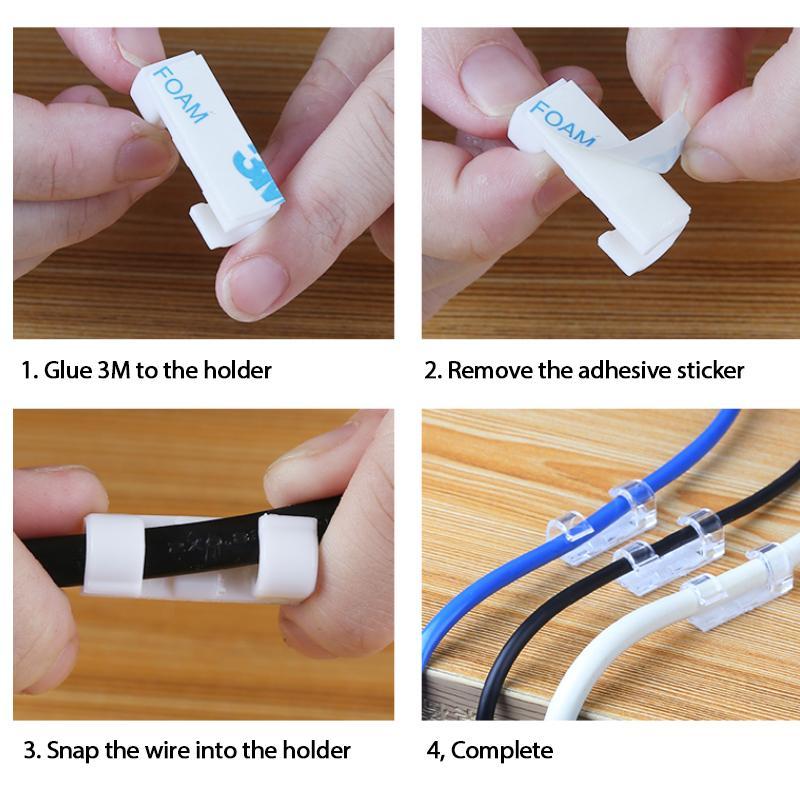 ClipTidy | Zelfklevende kabelklemmen - Organisator voor draadklemmen op bureau, aan de muur en in de auto