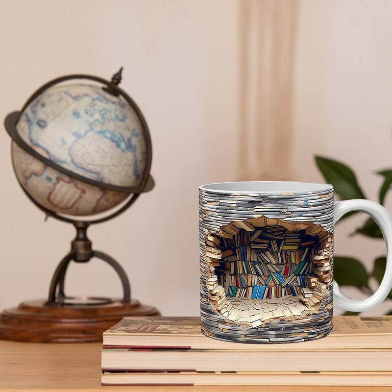 SteepStory | 3D boekenplank mok - Keramische koffiekop, boek Lover Gift