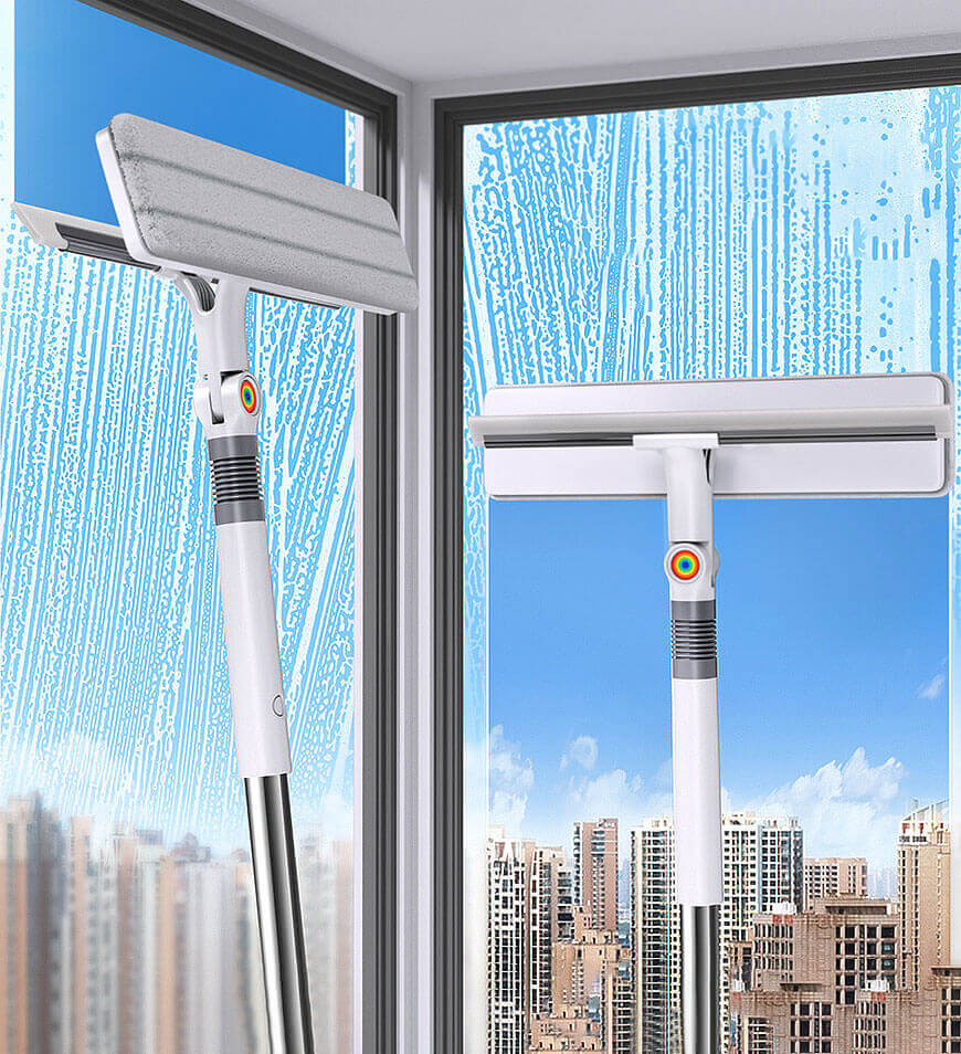 WindoWiz | Dubbelzijdige ruitenwisser – 2-in-1 glasreiniger, streeploze raamwisser met microvezelpads