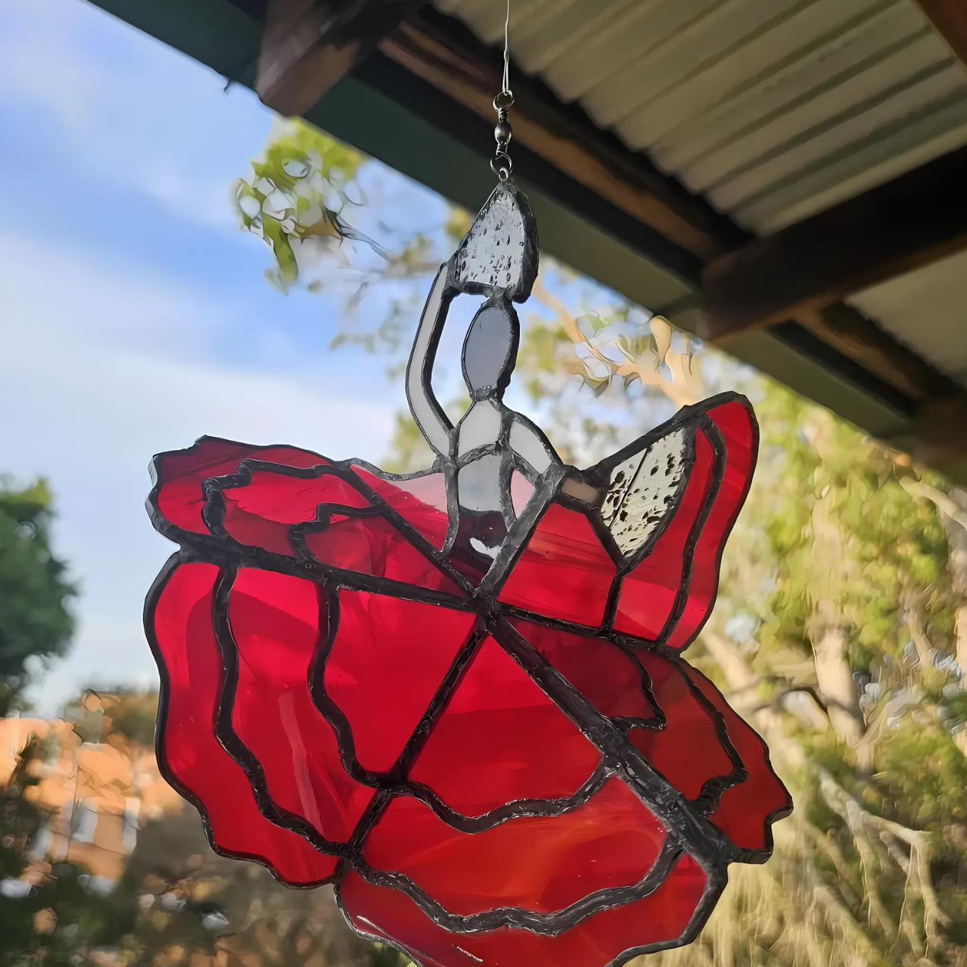 SpinMuse | Dancing Lady Acryl Glas-in-lood Spinner – Tuin windspinner, buiten hangdecoratie, kleurrijke zonnevanger