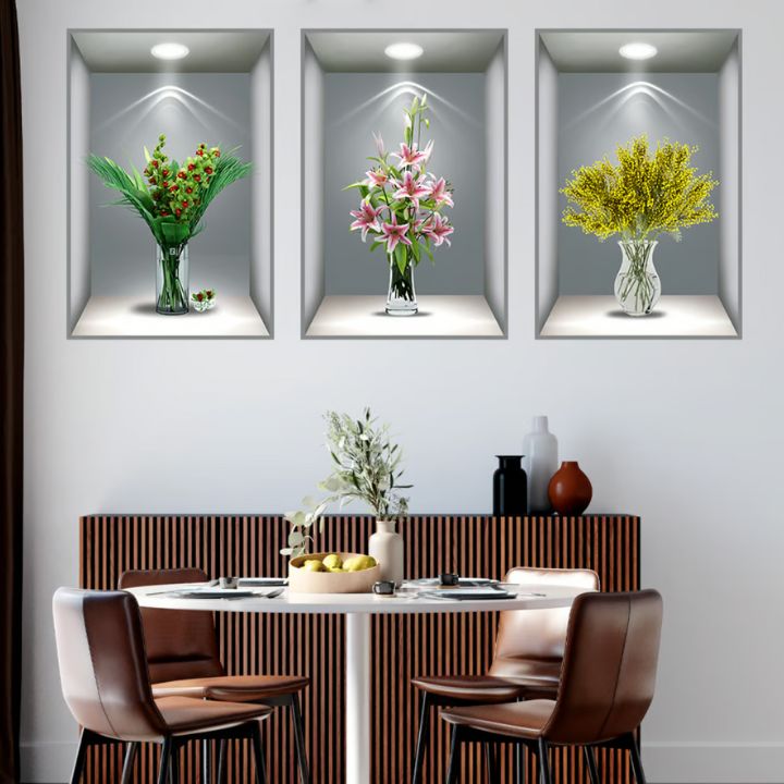 Botani3D | 3D Bloemenvaas Muurstickers Set voor Home Decor - Natuur-Geïnspireerde Muurkunst
