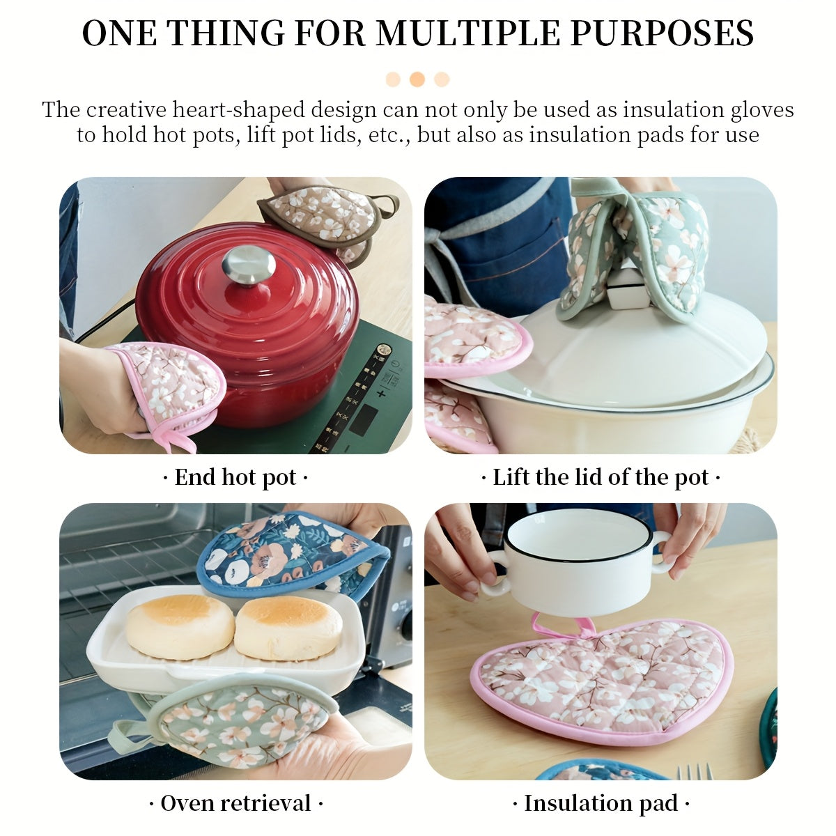 GripHeart | 2-pack hittebestendige pannenlappen in hartvorm – dikke keukenpads voor hete pannen en ovengebruik