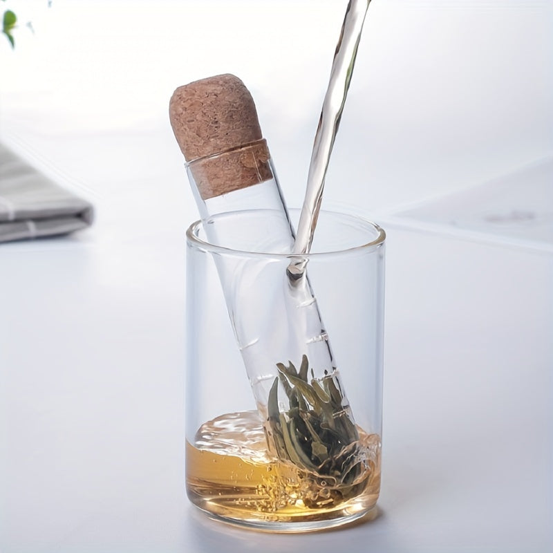 TeaTube | Glazen thee-ei fles - Mini transparante kurk zeef buis voor het zetten van losse thee