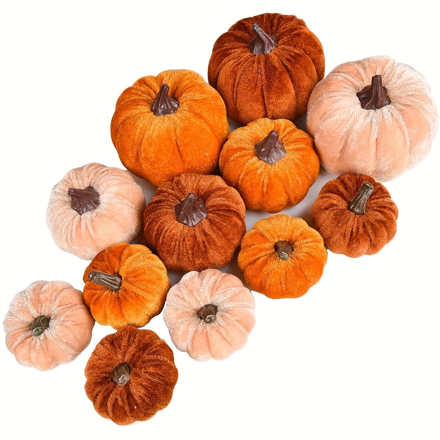 PumpkinPatch | 12 stuks kunstmatige fluwelen pompoenen – schuimrubberen herfstdecoratie & Halloween-tafelversiering