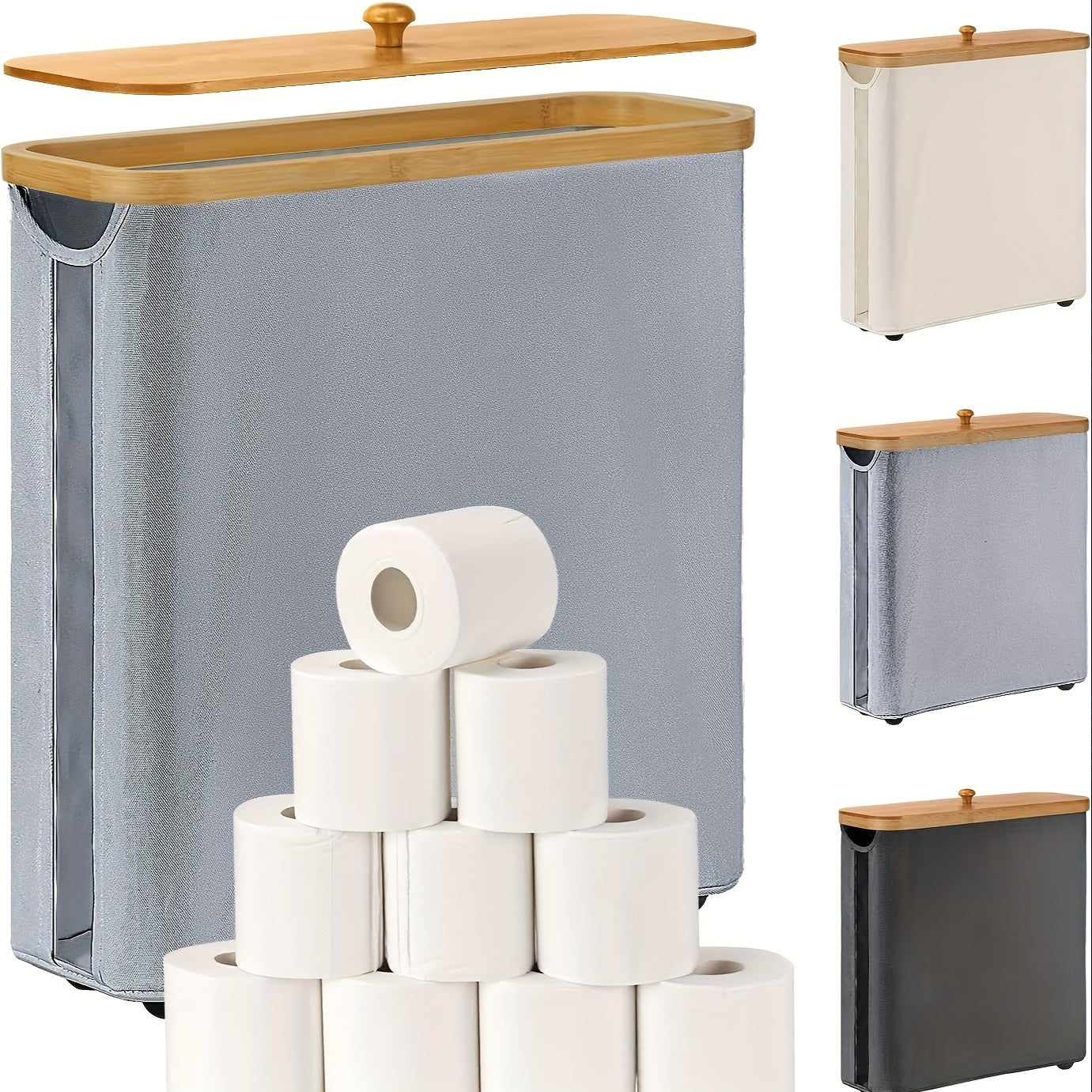 RollStash | Toiletpapiermand met deksel – houder voor maximaal 12 rollen, organizer voor badkamer en slaapkamer