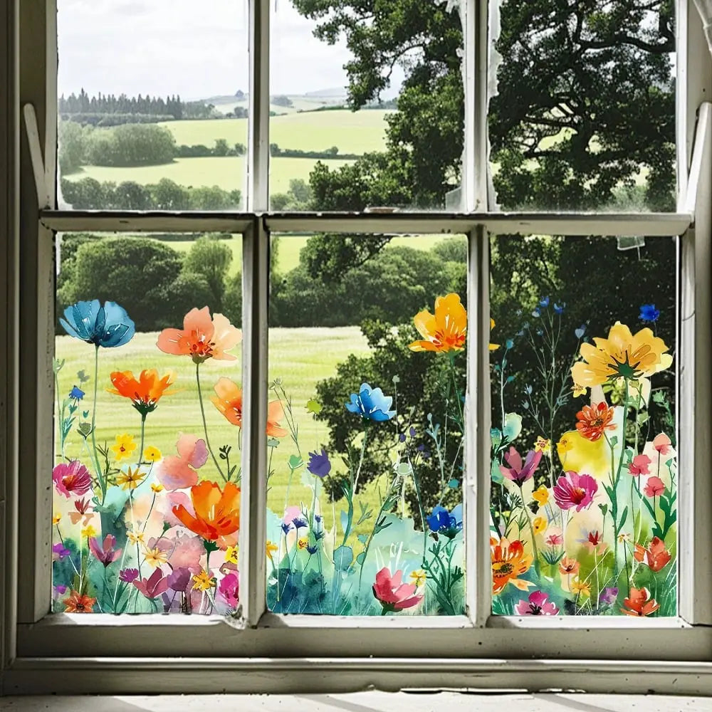 FloralHues | Bloemen raamstickers – herbruikbare dubbelzijdige bloemenstickers voor glas