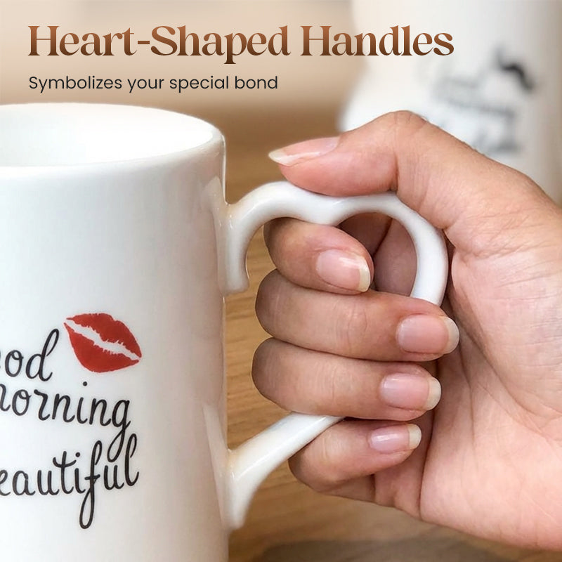 LoveMugs | In elkaar passende mokkenset voor koppels – keramische koffiemokken met hartvormige handgrepen