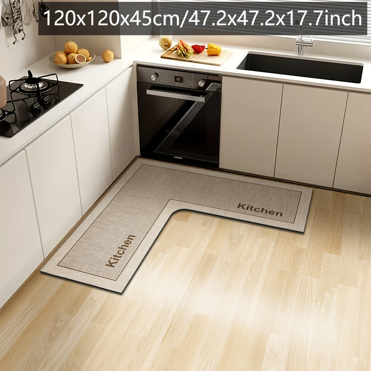 StepNook | Grote L-vormige keukenmat – antislip siliconen onderkant, vloerkleed voor eetkamer en hal