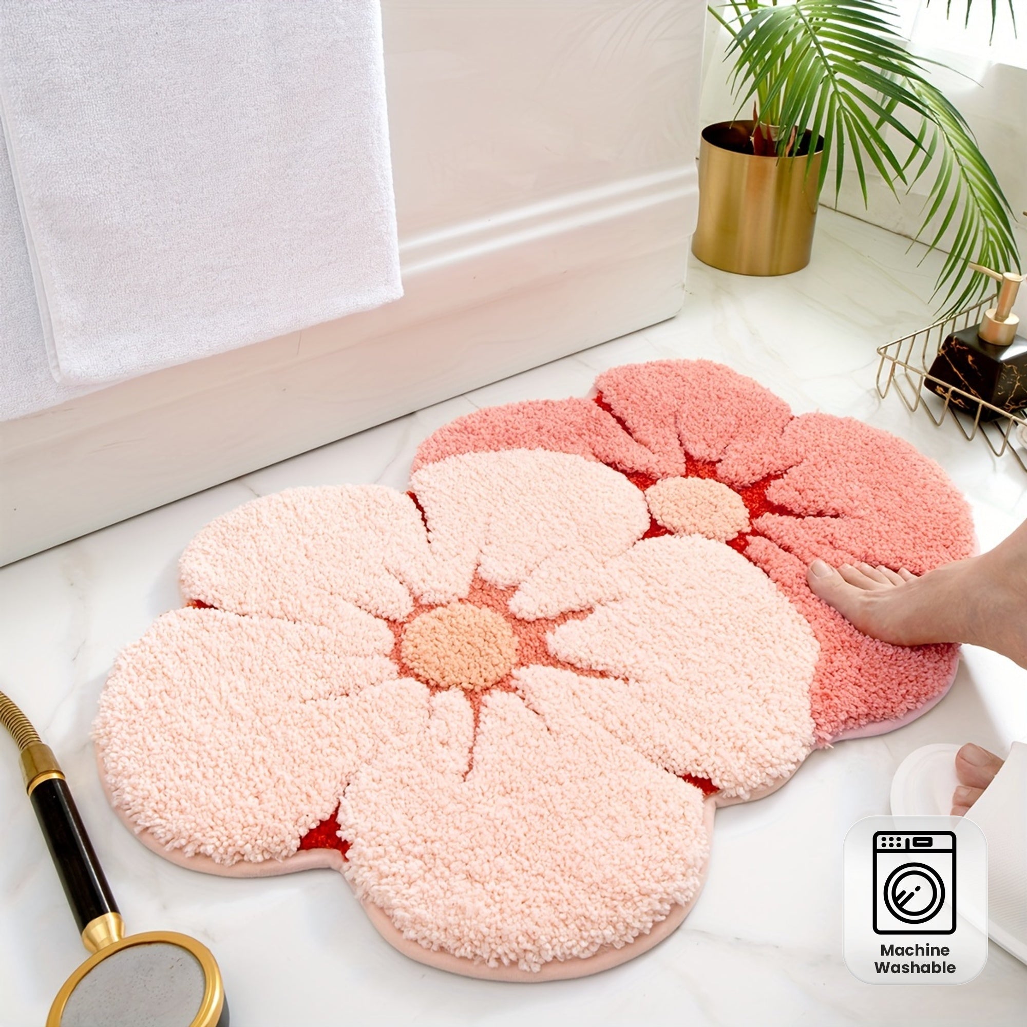 Petaluxe | Zachte tweekleurige badkamermat met bloemmotief, antislipmat voor badkuip en wastafel