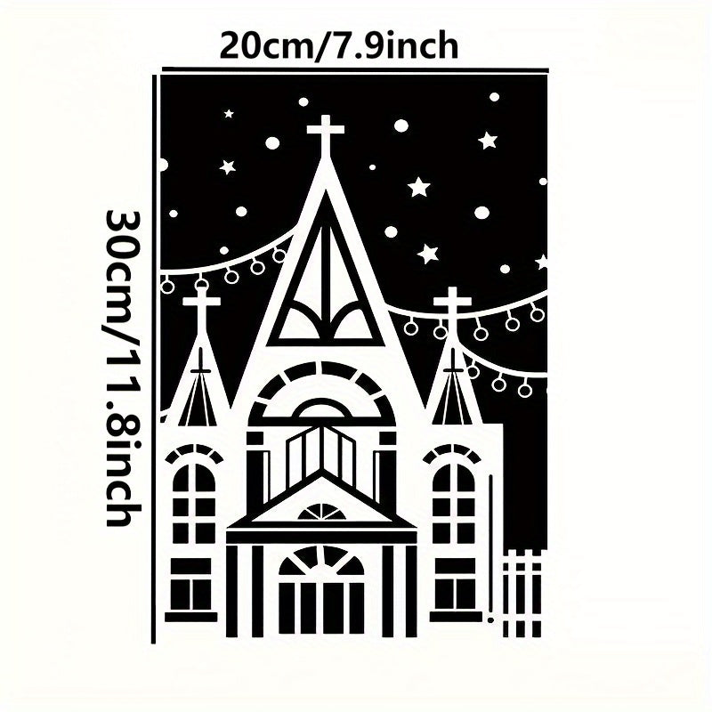 CastleGlow | 9-delige kerststickers voor ramen – Sneeuwkasteel PVC, geen batterijen nodig