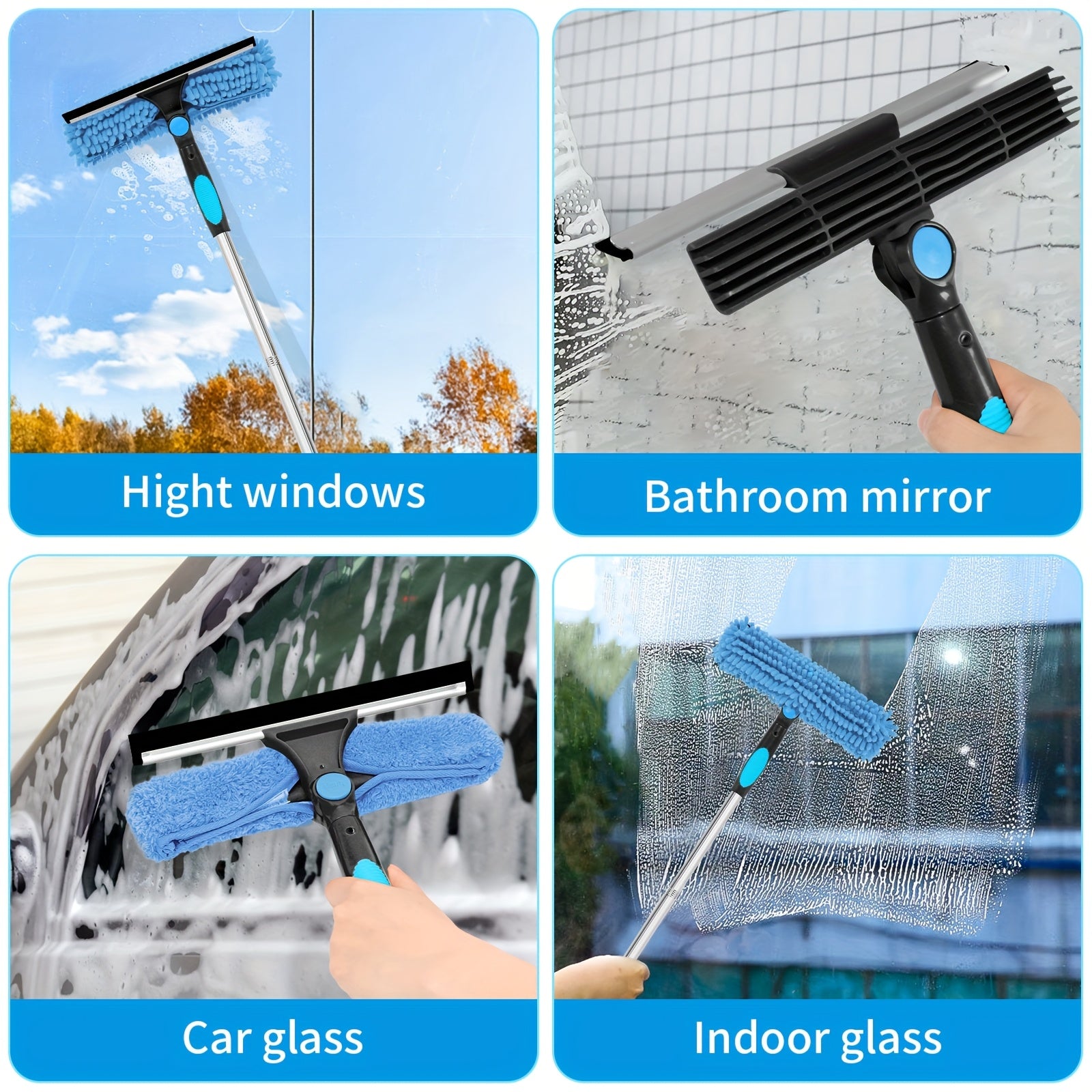 VistaClean | 182 cm professionele 2-in-1 raamwisser set – verstelbare telescoopsteel