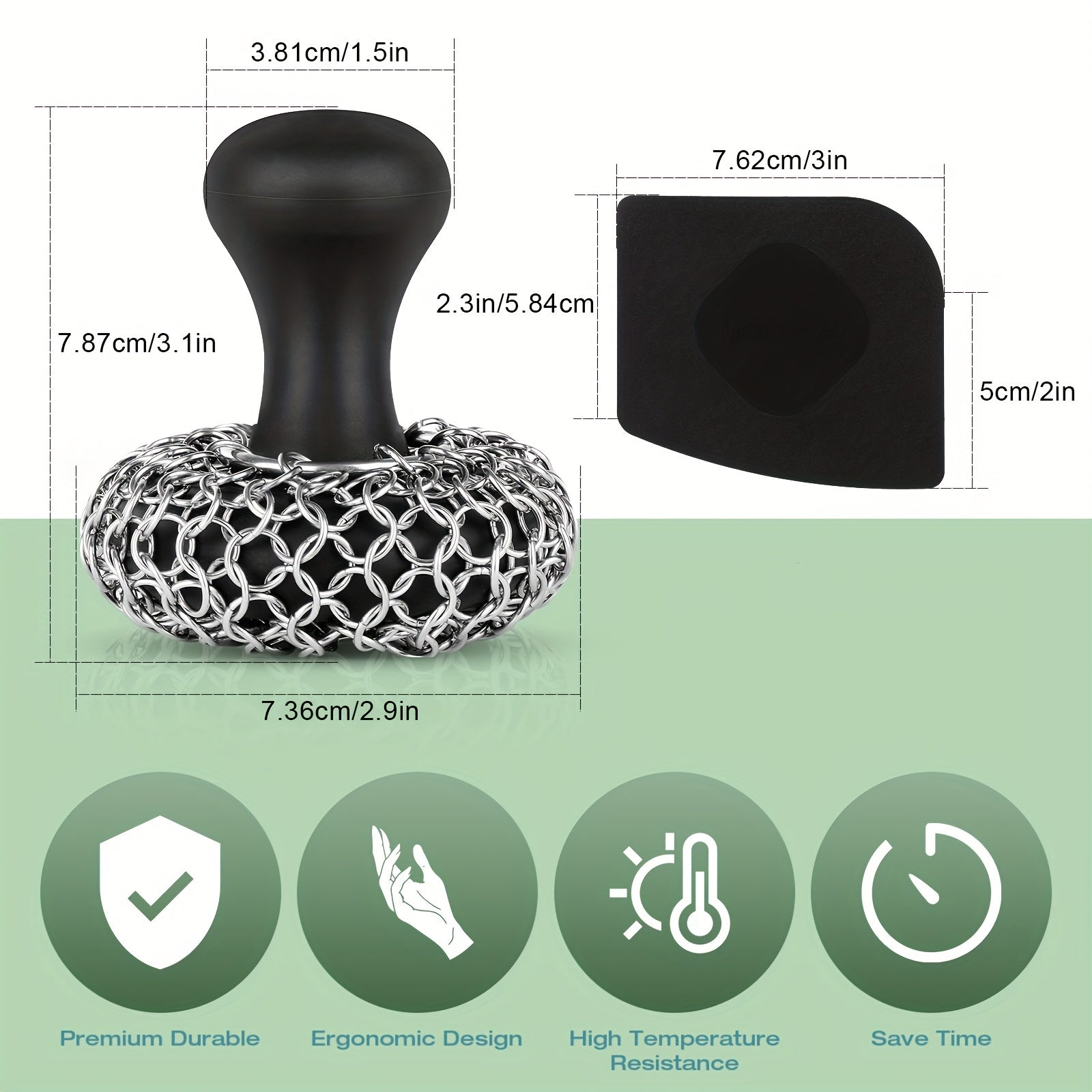 ToughMesh | 2 stuks heavy-duty gietijzeren en siliconen pannenschuursponsjes – maliënkoldertextuur, krasvrije