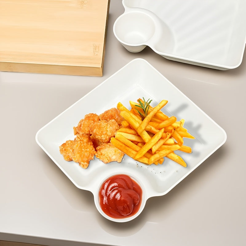 SectiPlate | 4-delige snackbordenset met vakken – Plastic tapas-, dumpling- en sushibord met vakken voor saus