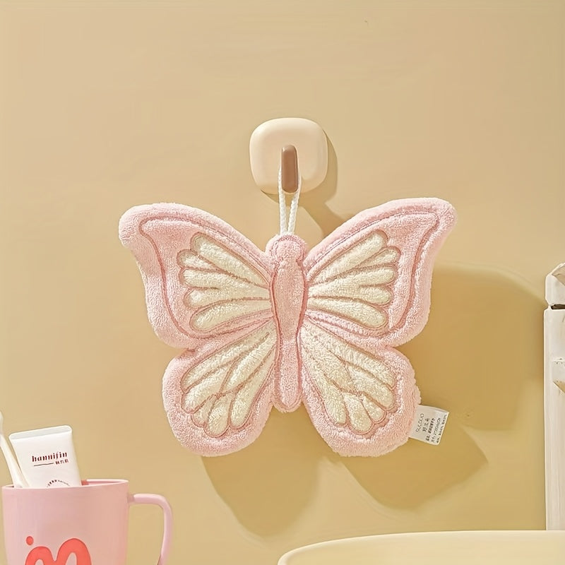 CozeFly | Butterfly-handdoek van coral fleece om op te hangen, dik, zacht, sneldrogend