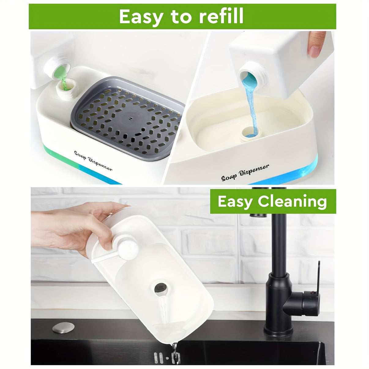 LatherLink | 2-in-1 dispenser voor vloeibare zeep met sponshouder