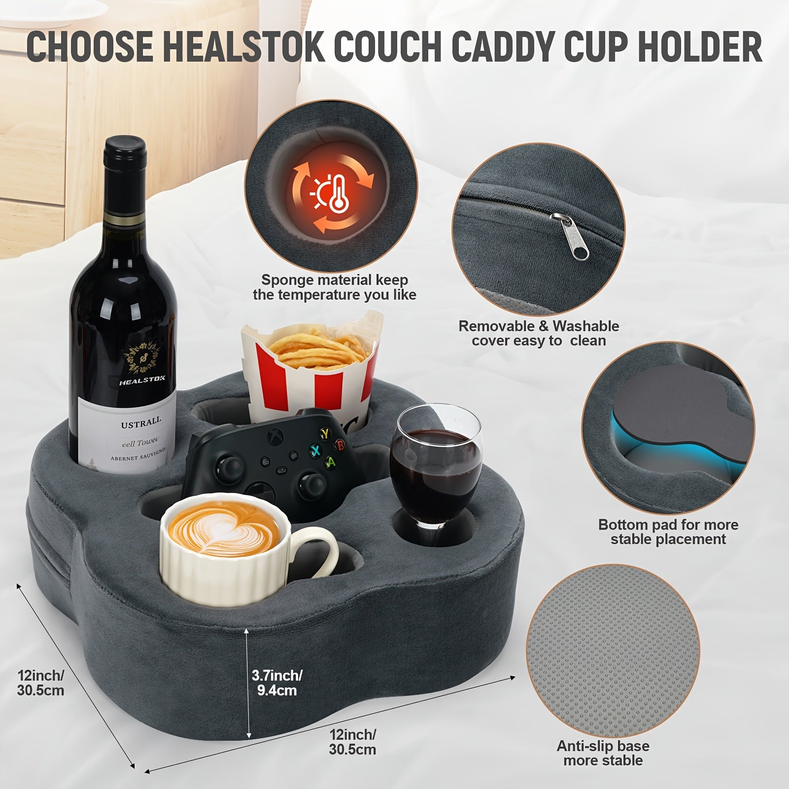 ComfyCaddy | Couch Cup Holder Pillow – Zachte sofa-dienblad & caddy