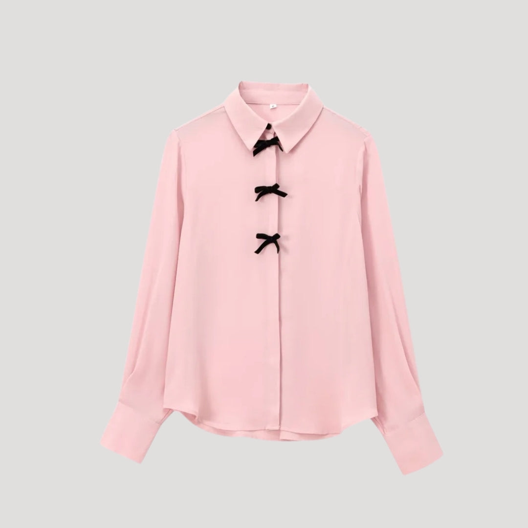 Elowen | Dames chiffonblouse met lange mouwen, stippen en strik – elegante, casual top voor op kantoor