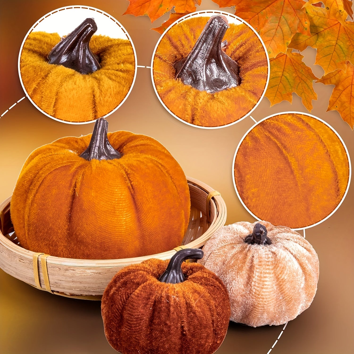 PumpkinPatch | 12 stuks kunstmatige fluwelen pompoenen – schuimrubberen herfstdecoratie & Halloween-tafelversiering