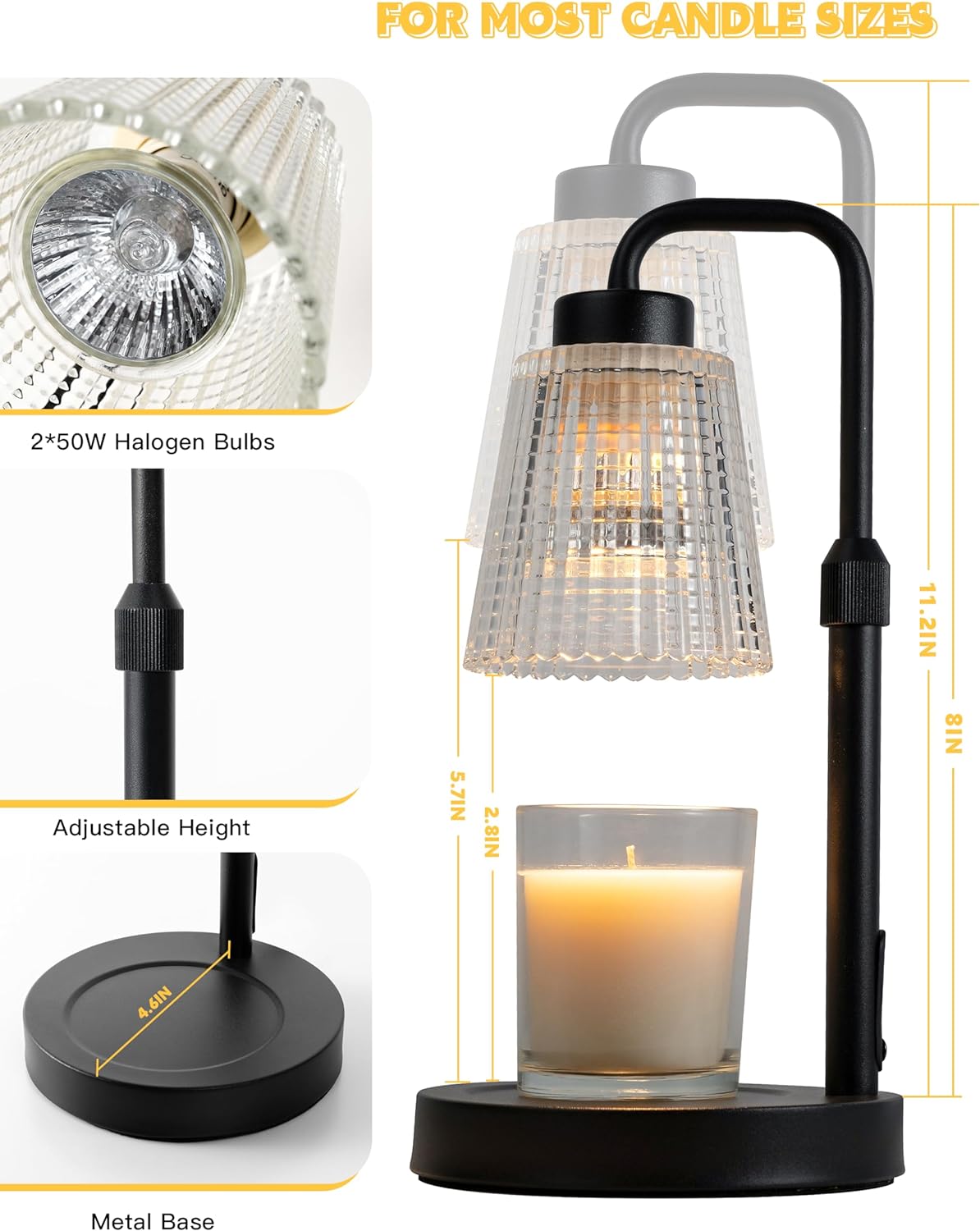 AmbiGlow | Elegante dimbare kaarslampverwarmer met verstelbare hoogte, zacht LED-licht