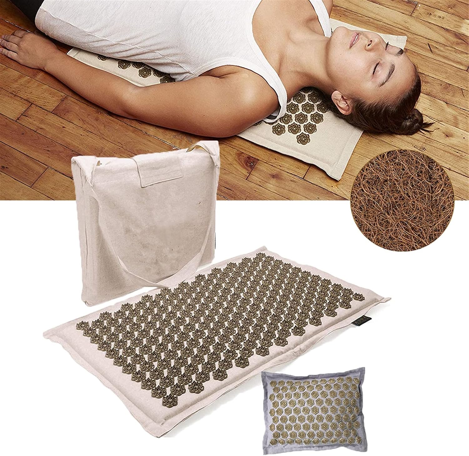CocoZen | Linnen kokosvezel acupressuur yogamat - natuurlijke massagemat voor ontspanning