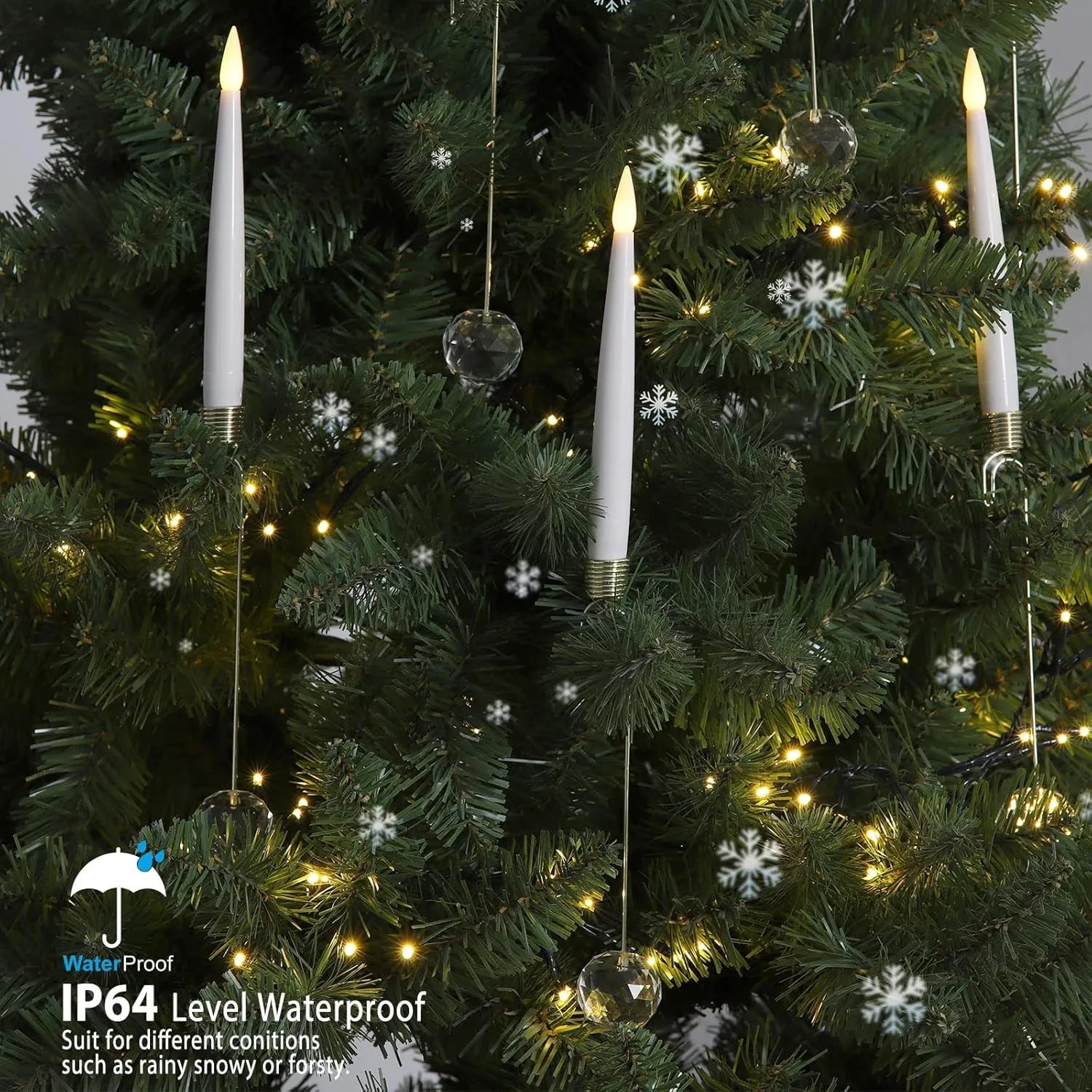 FrostGlow | Afstandsbediening vlamloze LED-kerstboomkaarsen – Acryl ijspegelhaakset