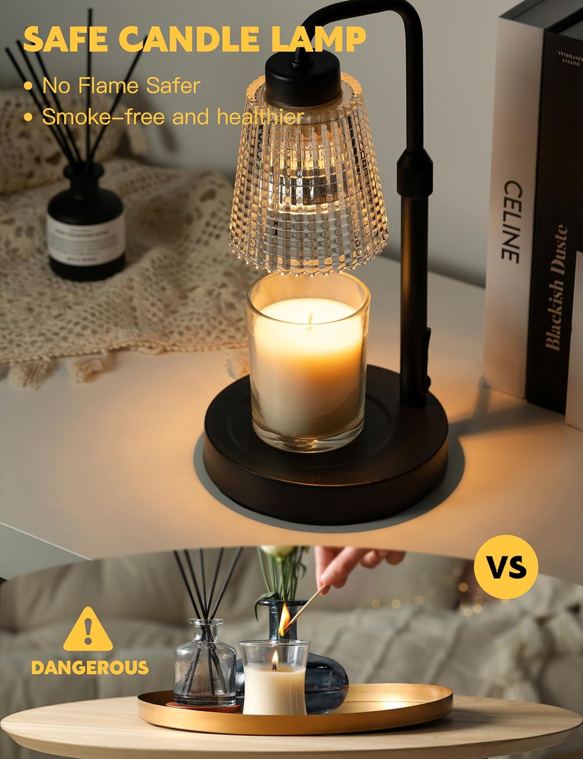AmbiGlow | Elegante dimbare kaarslampverwarmer met verstelbare hoogte, zacht LED-licht