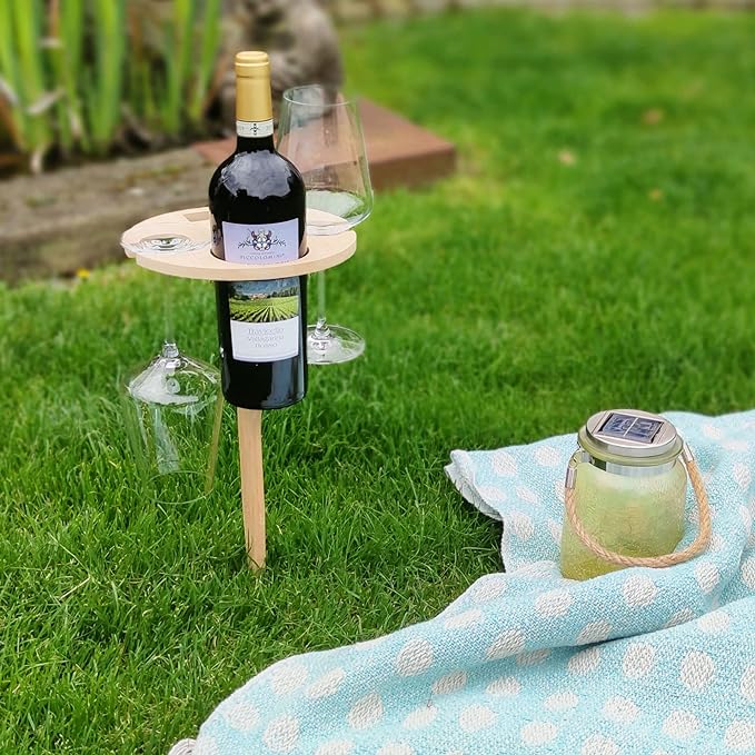 ChardBoard | 4-in-1 draagbare houten picknick wijntafel - uitklapbare houders voor glazen en flessen