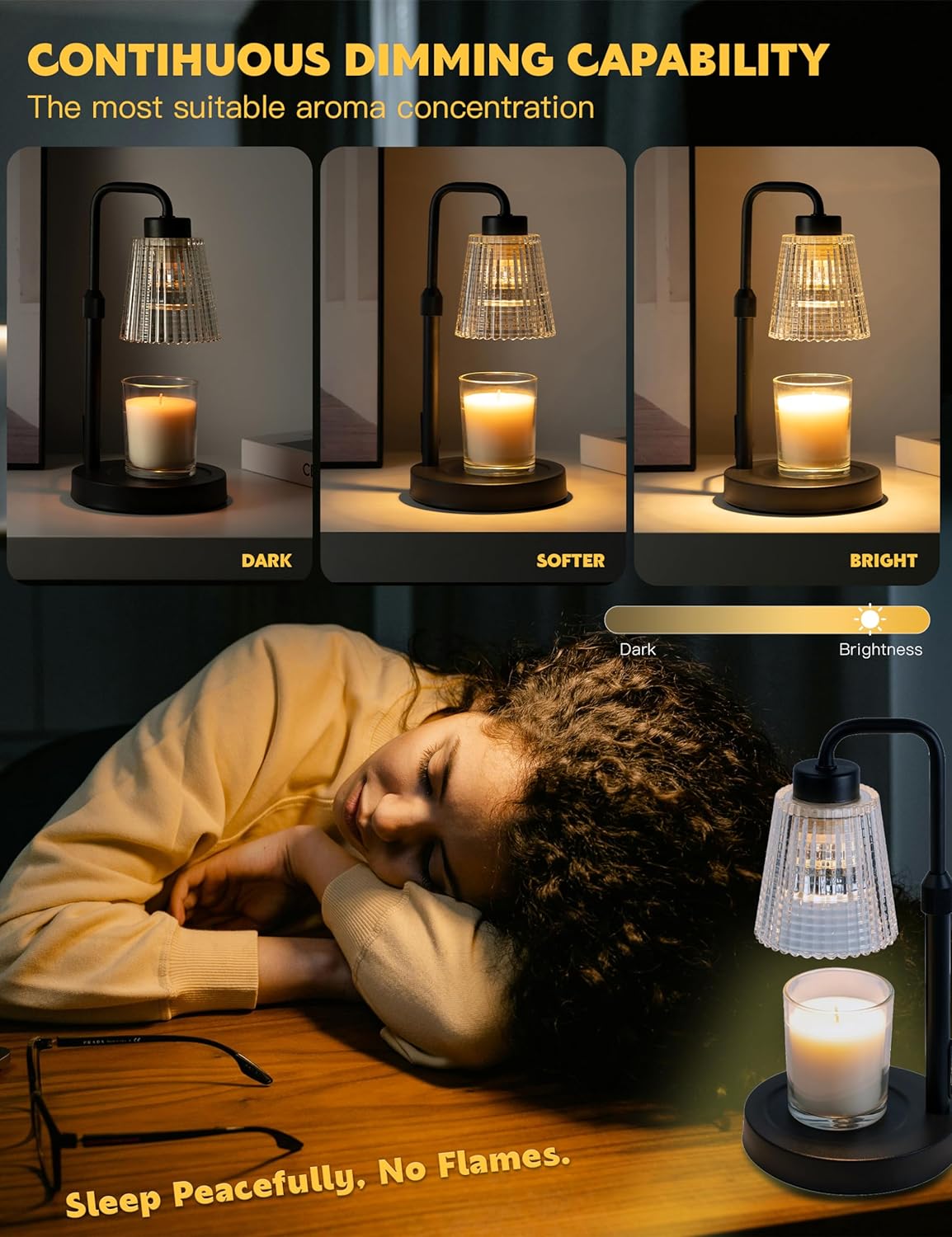 AmbiGlow | Elegante dimbare kaarslampverwarmer met verstelbare hoogte, zacht LED-licht